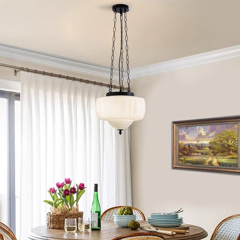 Modern Minimalist Cream Lantern Iron Glass 3-light Pendant Light for Living Room