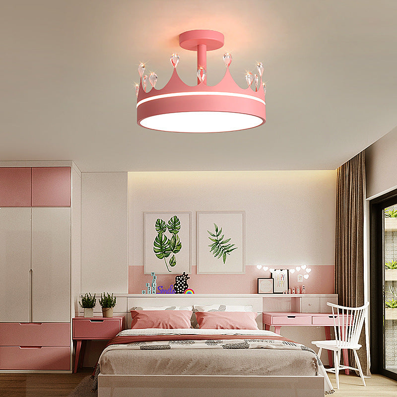 Cartoon Creative Crown LED Kids Semi-flush Mount Ceiling Light