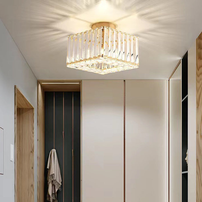 European Luxury Crystal Round Square 1-light Semi-flush Mount Ceiling Light
