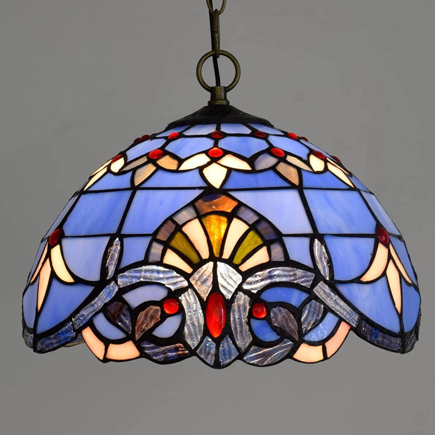 European Retro Blue Baroque Stained Glass 1-Light Pendant Light