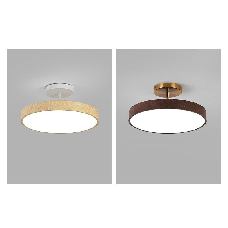 Japanese Wabi-sabi Minimalist Wood Grain Round LED Semi-flush Mount Light