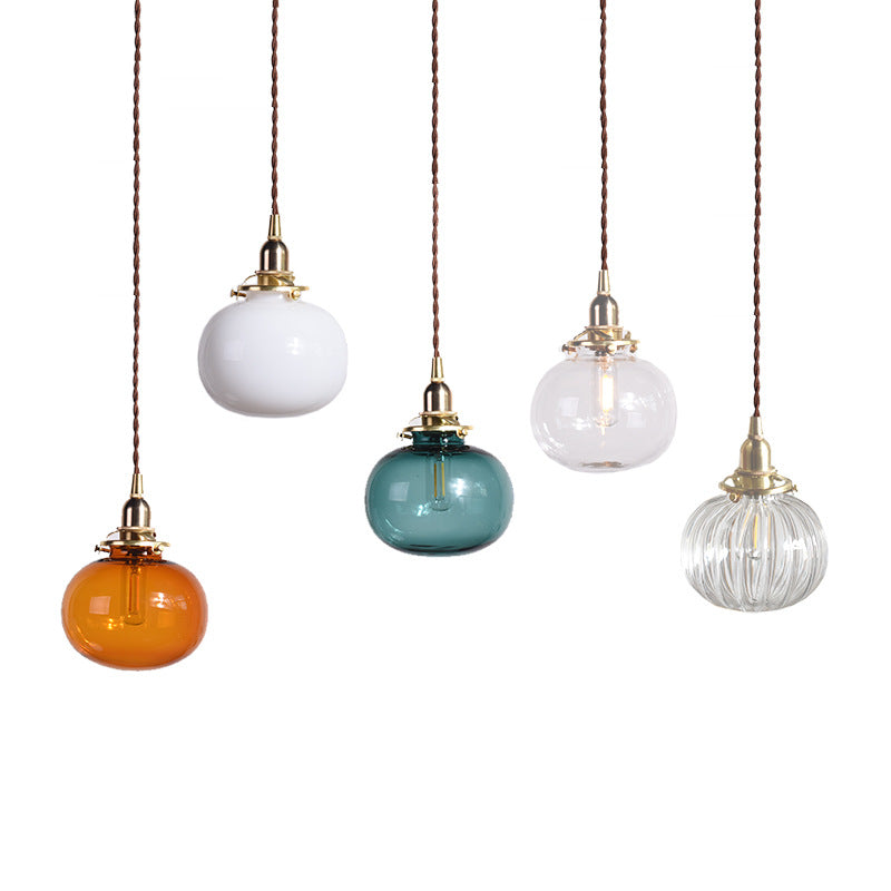 Traditional Japanese Brass Glass Pumpkin Shade 1-light Pendant Light for Living Room