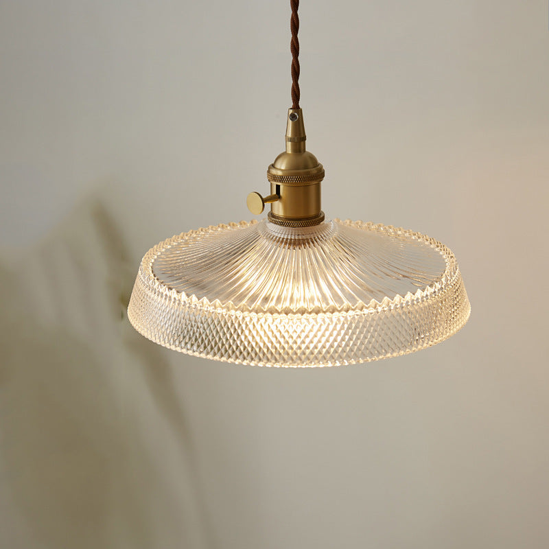 Modern Simplicity Round Ripple Brass Glass 1-light Pendant Light for Living Room