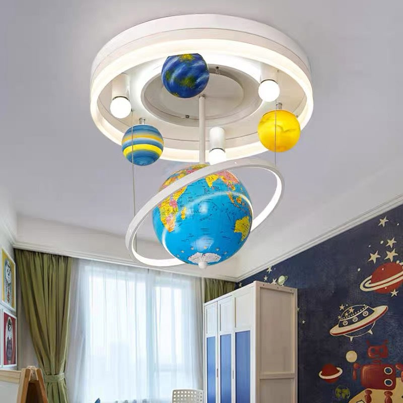 Contemporary Creative Kids Round Orb Globe Metal Acrylic LED Flush Mount Ceiling Light for Bedroom