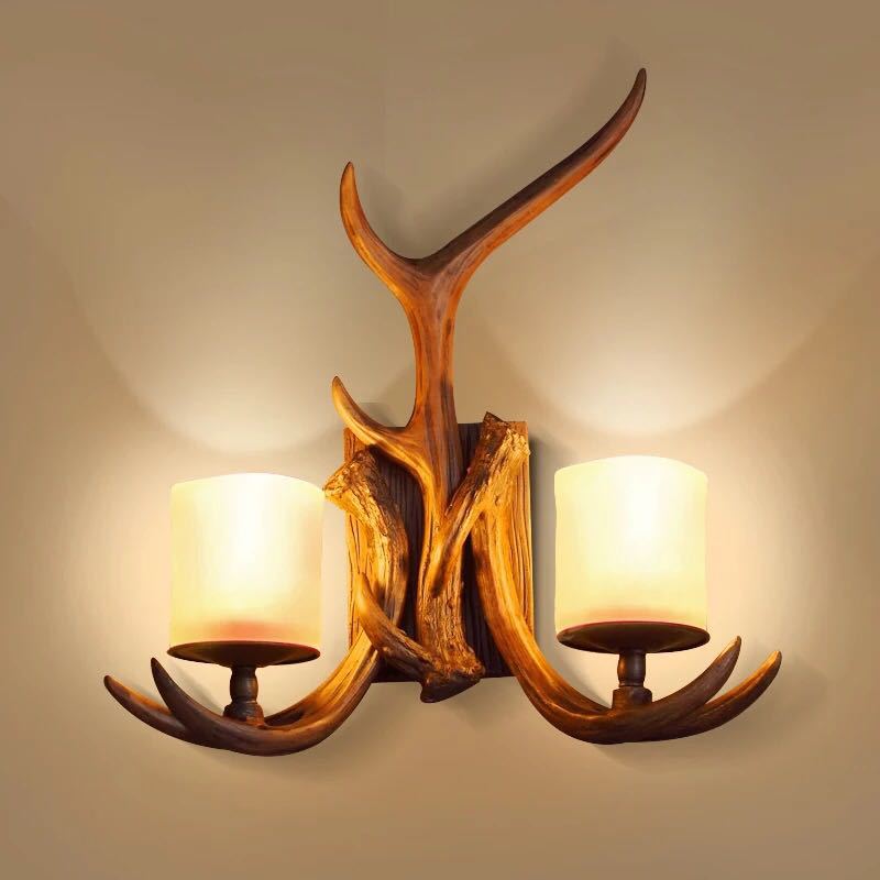 Traditional Vintage Resin Iron Antler 1/2 Light Wall Sconce Lamp For Hallway