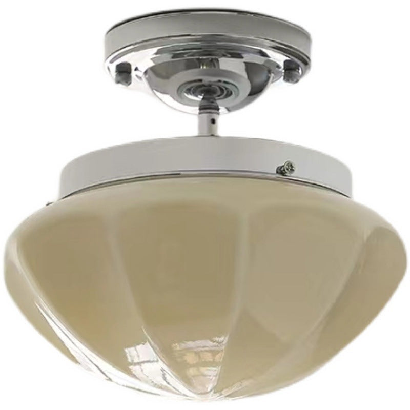 Traditional French Iron Glass Hemispheroid Ripple 1-light Semi-flush Mount Ceiling Light for Hallway