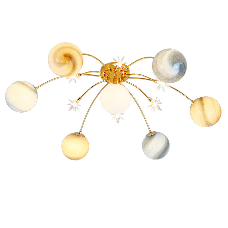 Contemporary Creative Starry Sky Moon Iron Glass 13-light Semi-flush Mount Ceiling Light for Bedroom