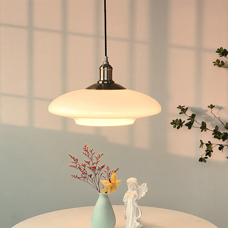French Modern Cream Oval Glass Metal 1-light Pendant Light