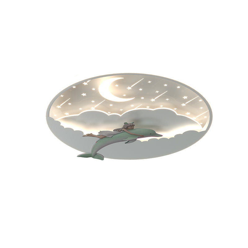 Modern Art Deco Dolphin Round Acrylic Iron LED Flush Mount Ceiling Light for Living Room