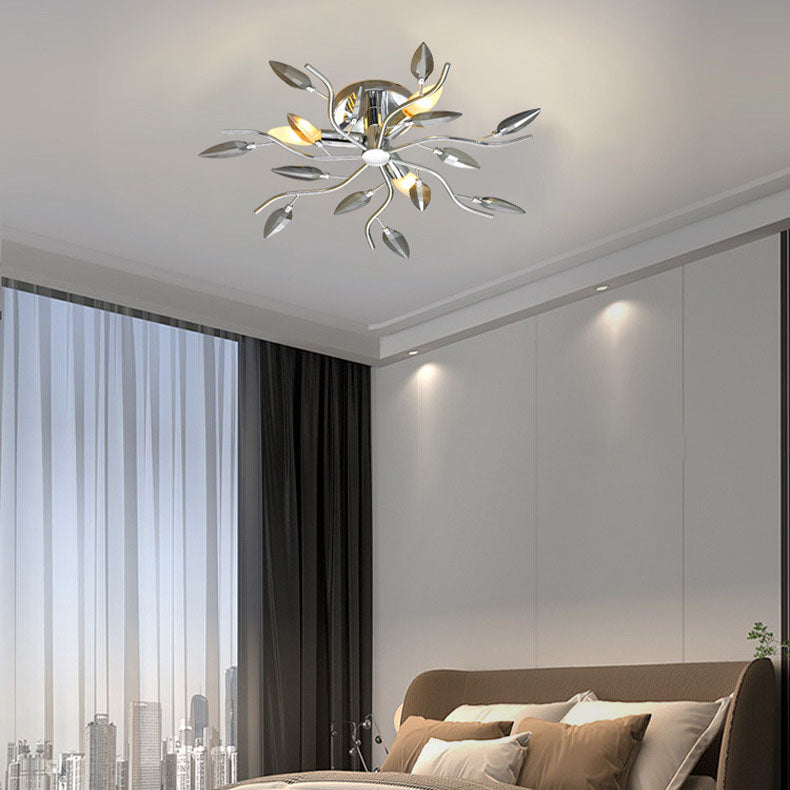 Nordic Light Luxury Leaves 3-light Semi-flush Mount Ceiling Light