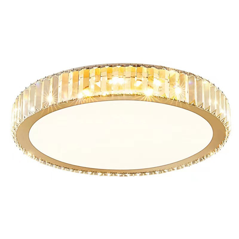 Modern Minimalist Round Stainless Steel Crystal LED Flush Mount Ceiling for Living Room