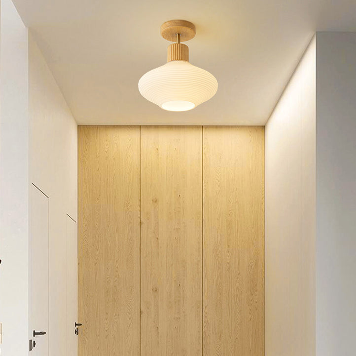 Nordic Log Striped Glass Oval 1-light Semi-flush Mount Ceiling Light