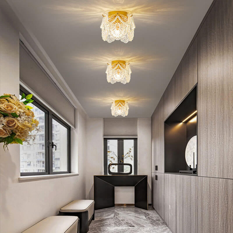 French Palace Glass Pearl Chain Cylinder 1-light Semi-flush Mount Ceiling Light