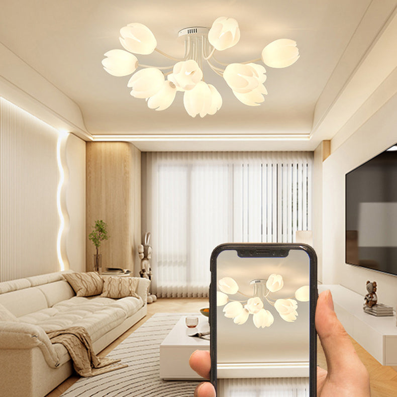 Modern Art Deco Tulip Flower Design 3/7/11/13 Light Semi-Flush Mount Ceiling Light For Living Room