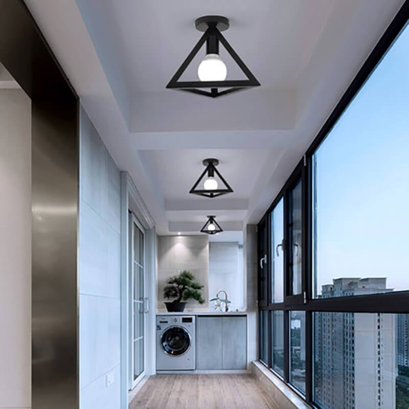 Wrought Iron 1-light Triangles Shade Semi-flush Mount Lighting
