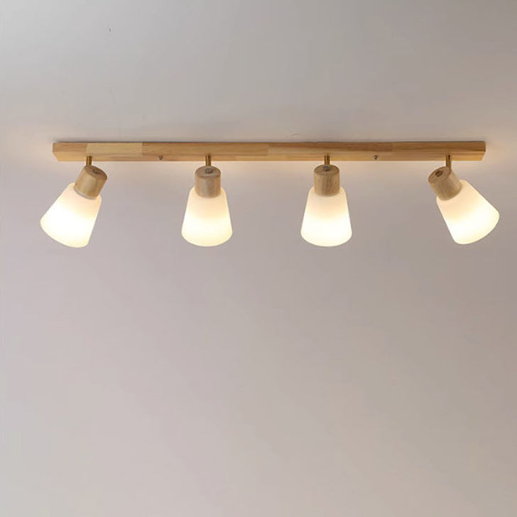 Traditional Vintage Wood Glass Trumpet Shade 1/2/3/4-light Semi-flush Mount Ceiling Light for Living Room