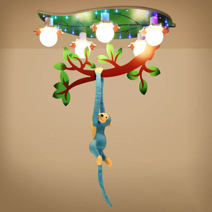 Contemporary Creative Kids Monkey Leaf Acrylic 5-light Flush Mount Ceiling Light for Bedroom