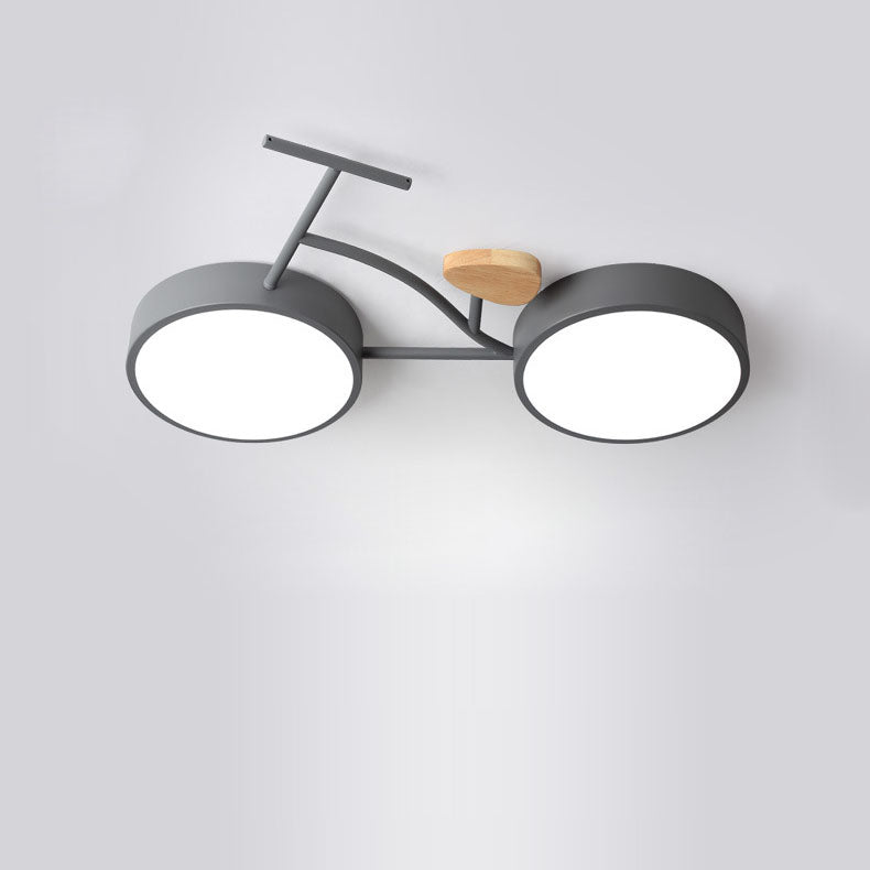 Contemporary Creative Bicycle Acrylic Wood LED Kids Flush Mount Ceiling Light for Living Room