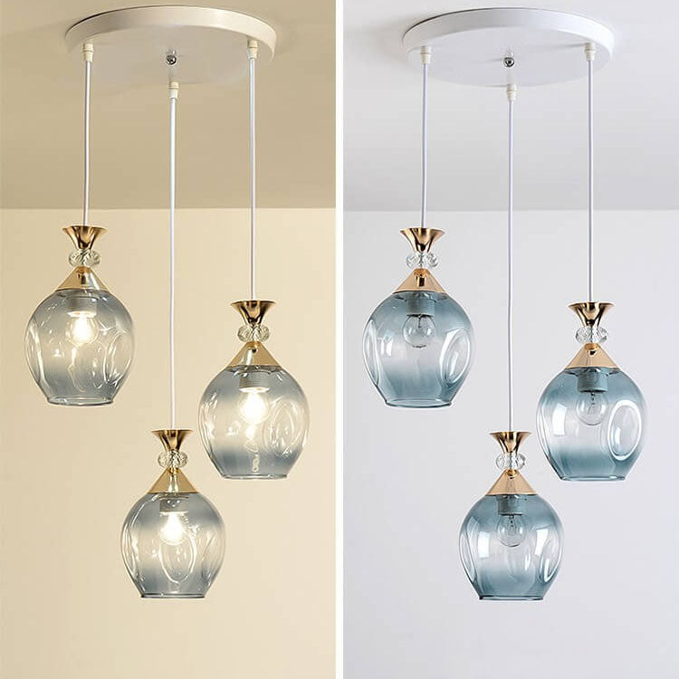 Contemporary Nordic Gradient Glass Metal Orb 1/3 Light Island Light Chandelier for Living Room
