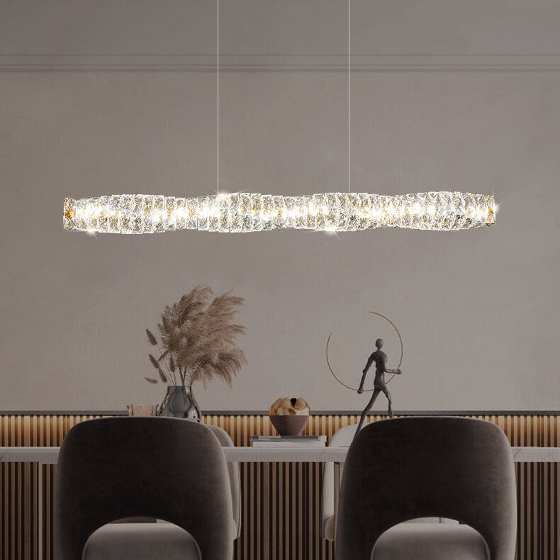 Modern Simplicity Stainless Steel Crystal Strip LED Island Light Pendant Light for Dining Room