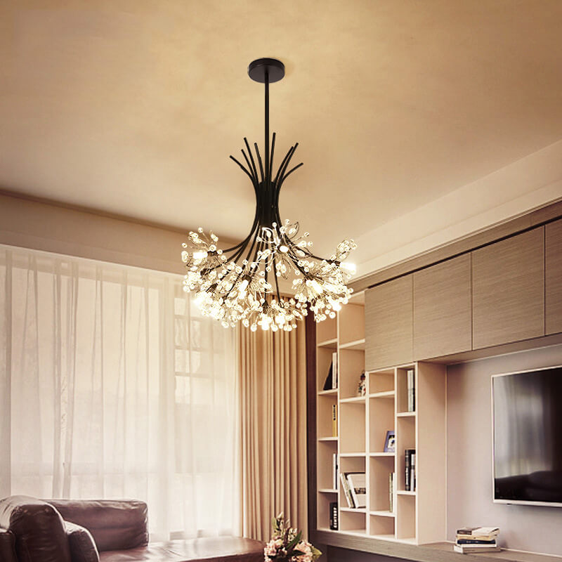 Modern Crystal Dandelion LED Chandelier – 13 or 19 Lights, Black & Gold