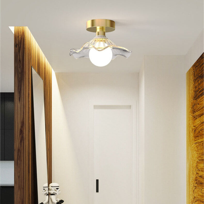 Modern Light Luxury Glass Flower Design Iron 1-light Semi-flush Mount Ceiling Light