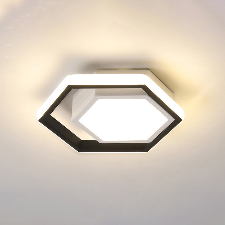 Modern Minimalist Geometric Hexagonal Ring LED Flush Mount Ceiling Light