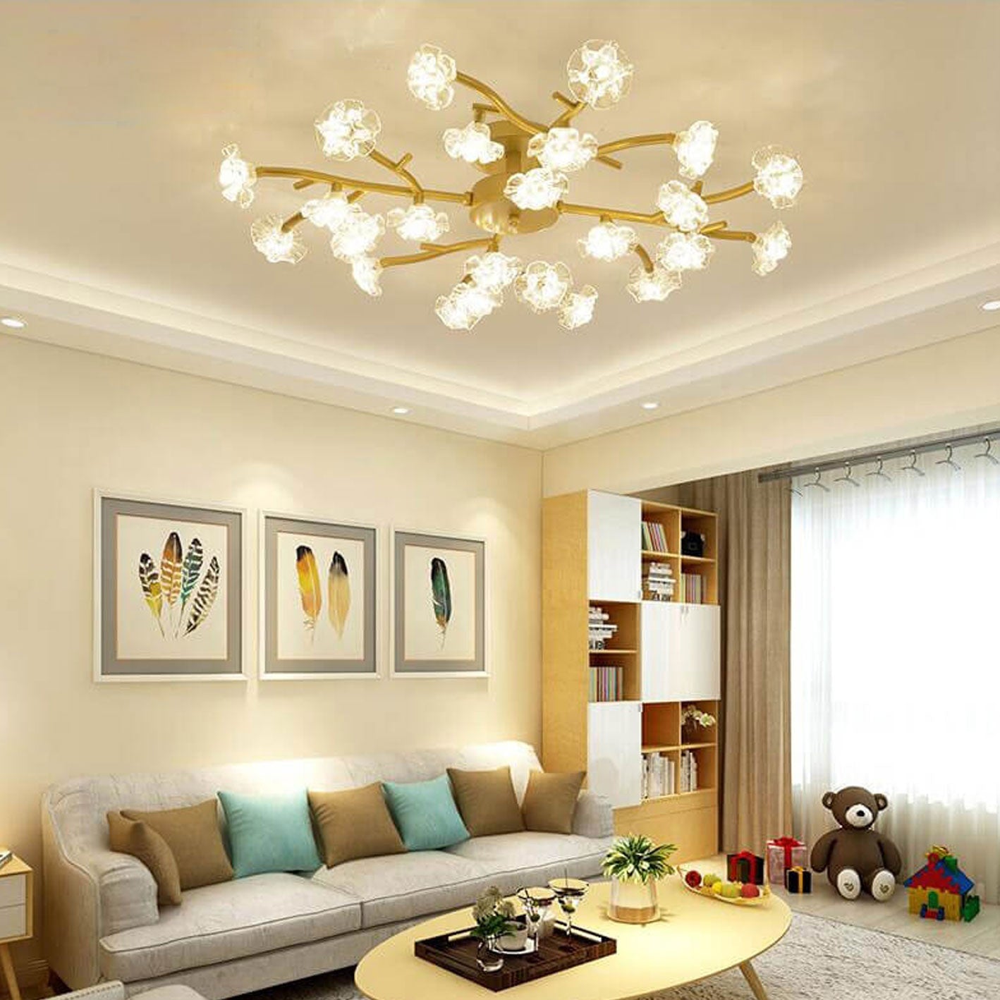 Nordic Creative Plum Blossom Tree Branch LED Semi-flush Mount Ceiling Light