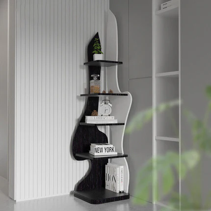 Modern Minimalist Particle Board Corner Display Rack With 5-Tier Storage For Living Room And Home Offices
