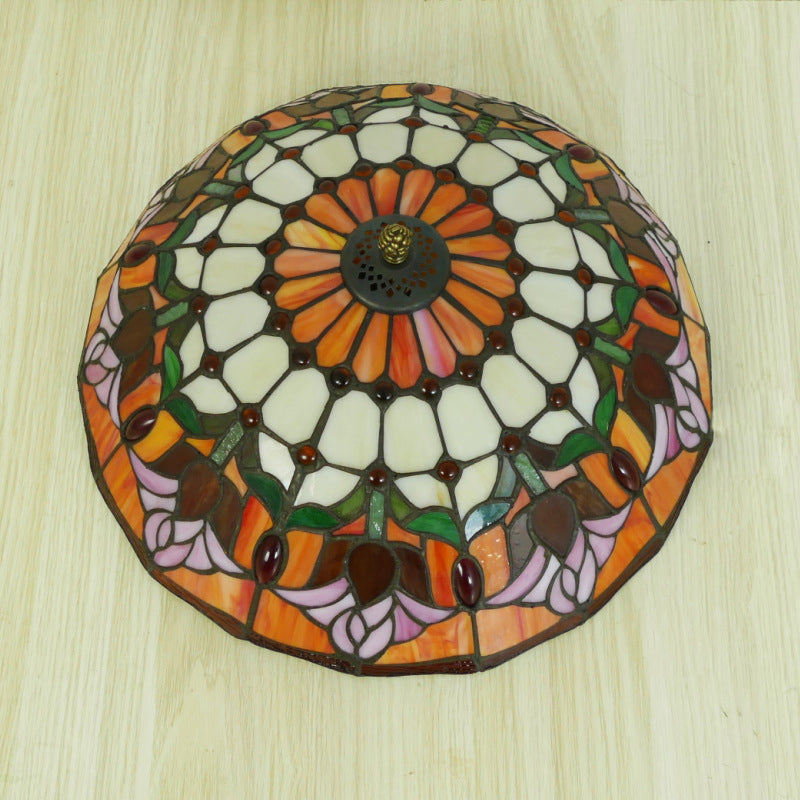 Traditional Tiffany Tulip Stained Glass Iron Dome 2/3-light Flush Mount Ceiling Light for Living Room