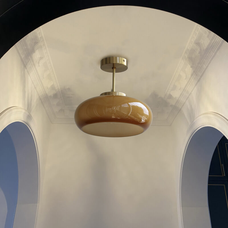 Vintage Brass Yellow Glass 1-light Semi-flush Mount Ceiling Light