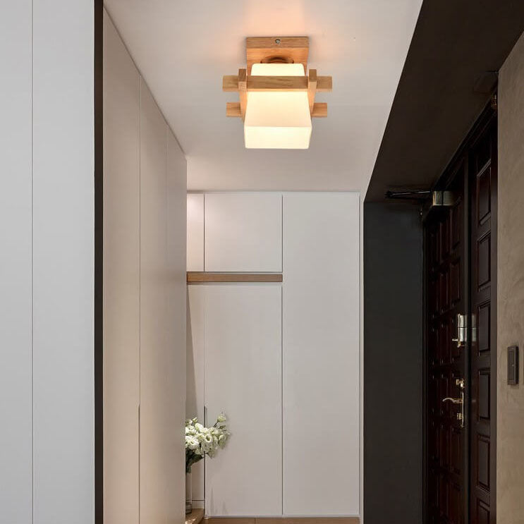 Modern Wooden Square Cube 1-light Semi-flush Mount Ceiling Light