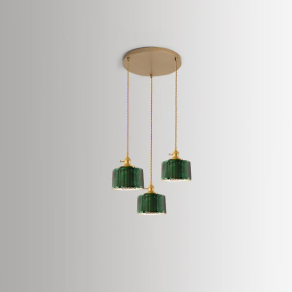 Nordic Vintage Tiffany Green Glass Island Chandelier – 1/2/3 Light, Brass
