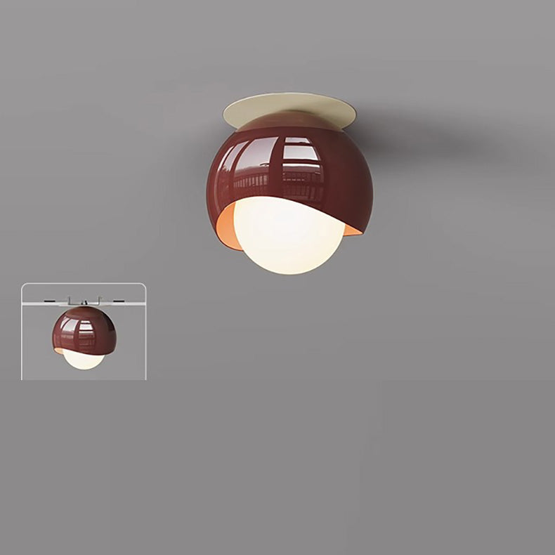 Contemporary French Cream Iron Glass Spherical Ball 1-light Semi-flush Mount Ceiling Light for Hallway