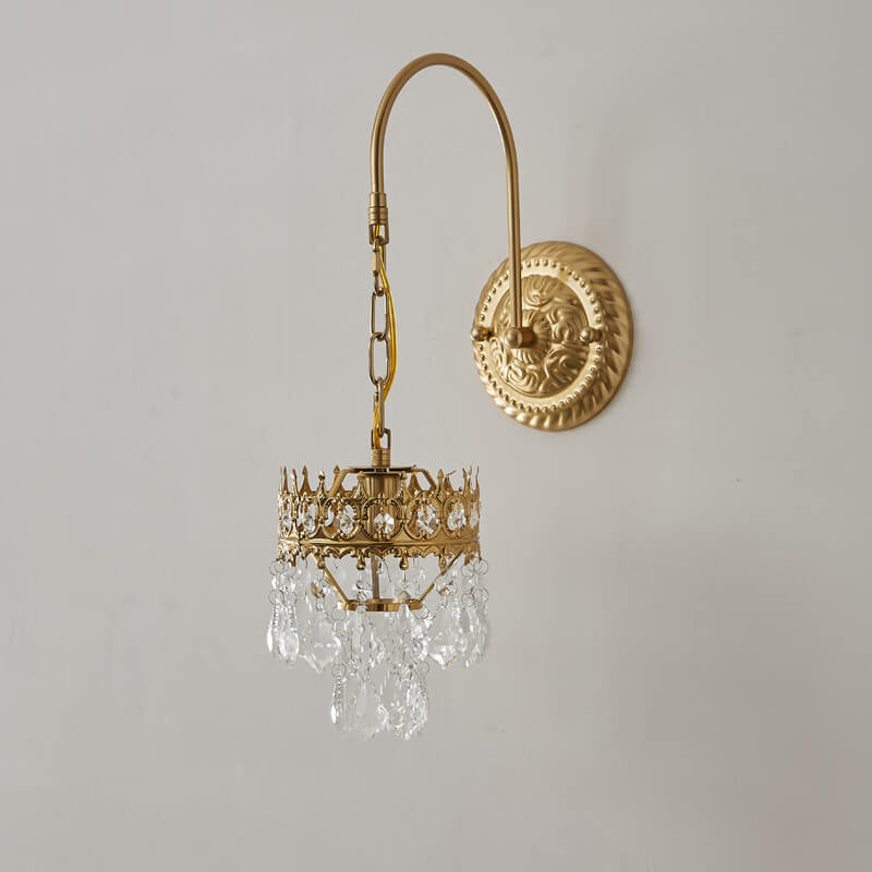 Vintage Luxury Crystal Crown 1-Light Wall Sconce Lamp