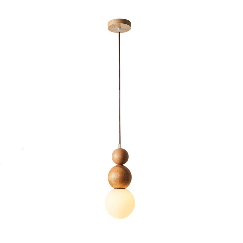 Traditional Vintage Gourd-Shaped Solid Wood Glass 1-Light Pendant Light For Bedroom