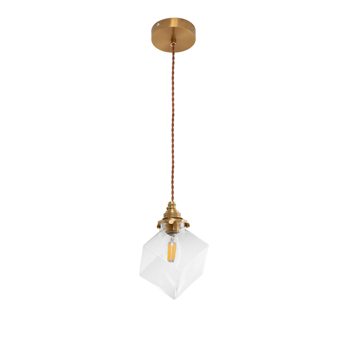 Modern Minimalist Square Metal Glass Copper 1-Light Pendant Light For Living Room