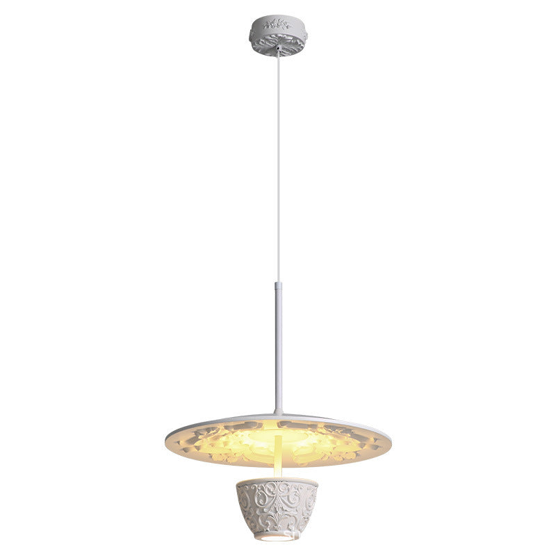 Contemporary Nordic Dome Pattern Resin Lampshade Hardware UFO Shape LED Pendant Light For Dining Room