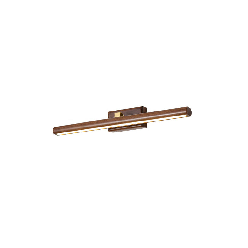 Traditional Japanese Long Cylindrical Straight Line Rotatable Walnut Copper LED Vanity Light Mirror Front Wall Sconce Lamp For Bathroom