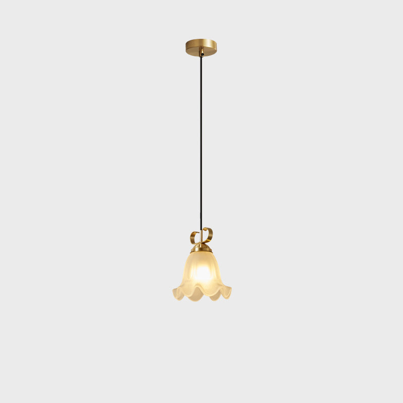 Traditional French Flower Brass Glass Lampshade 1 - Light Pendant Light For Living Room