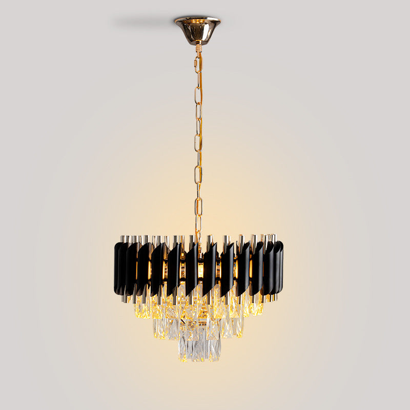 Contemporary Luxury Round Crystal Lampshade Iron 3 - Light Pendant Light For Dining Room