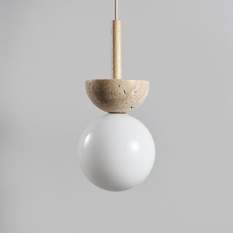 Traditional Japanese Dome Orb Glass Yellow Travertine Lampshade 1 - Light Pendant Light for Living Room