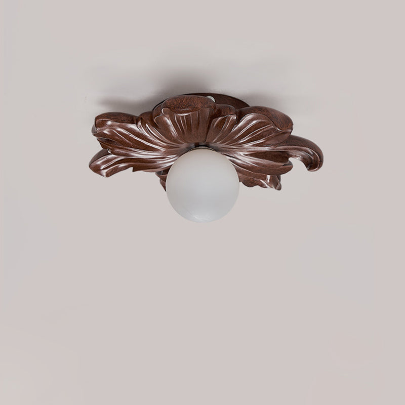 Traditional Japanese Floral Orb Resin Roto-molding 1 - Light Semi-flush Mount Ceiling Light for Living Room