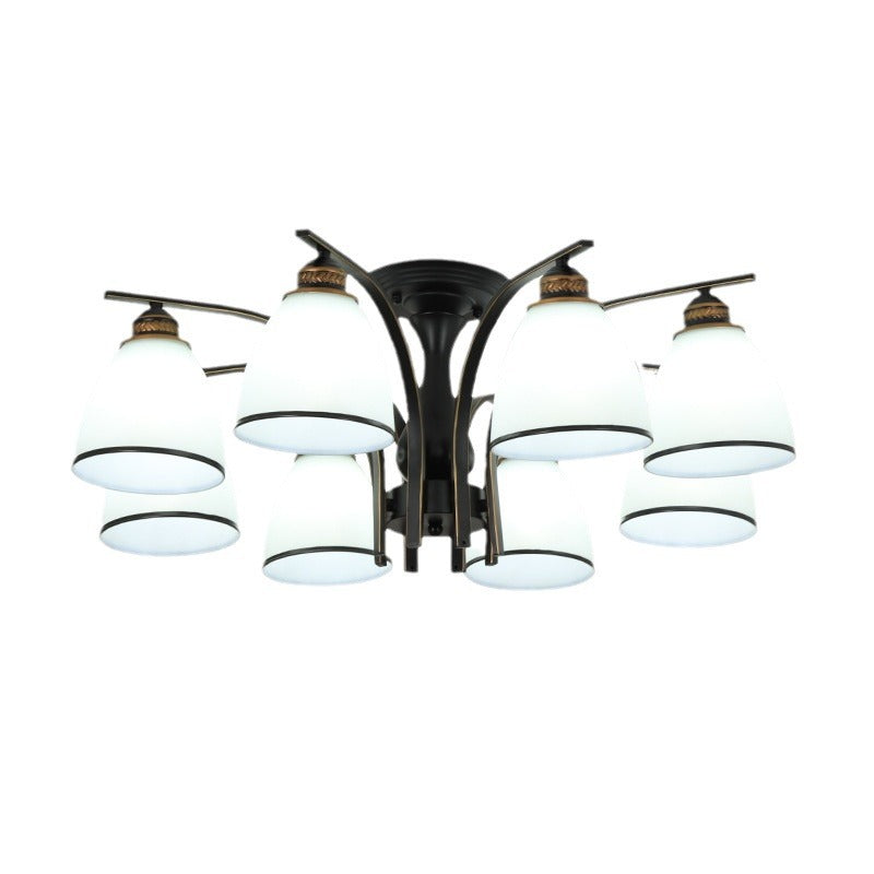 Contemporary Nordic Iron Glass Mushroom 3/5/6/8/10-light Semi-flush Mount Ceiling Light for Living Room
