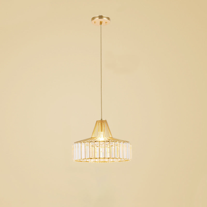 Contemporary Scandinavian Round Iron Copper Crystal 1-Light Pendant Light For Dining Room
