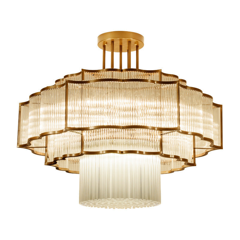 Modern Art Deco Circular Lace Iron Glass 7/9/18/23 Light Semi-flush Mount Ceiling Light for Dining Room