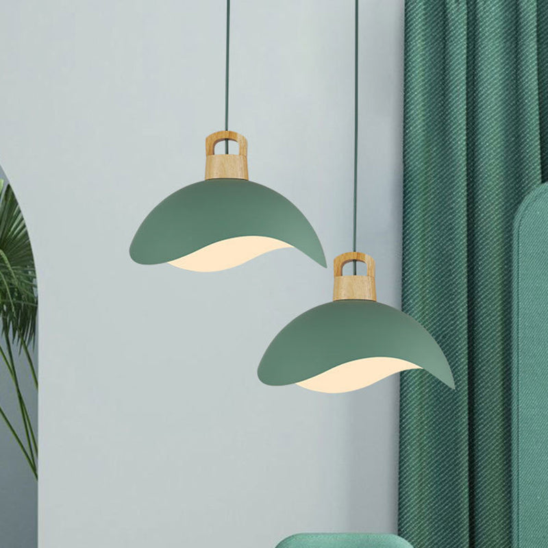 Modern Minimalist Aluminum & Wood Wavy Half-Round 1-Light Pendant Light For Living Room