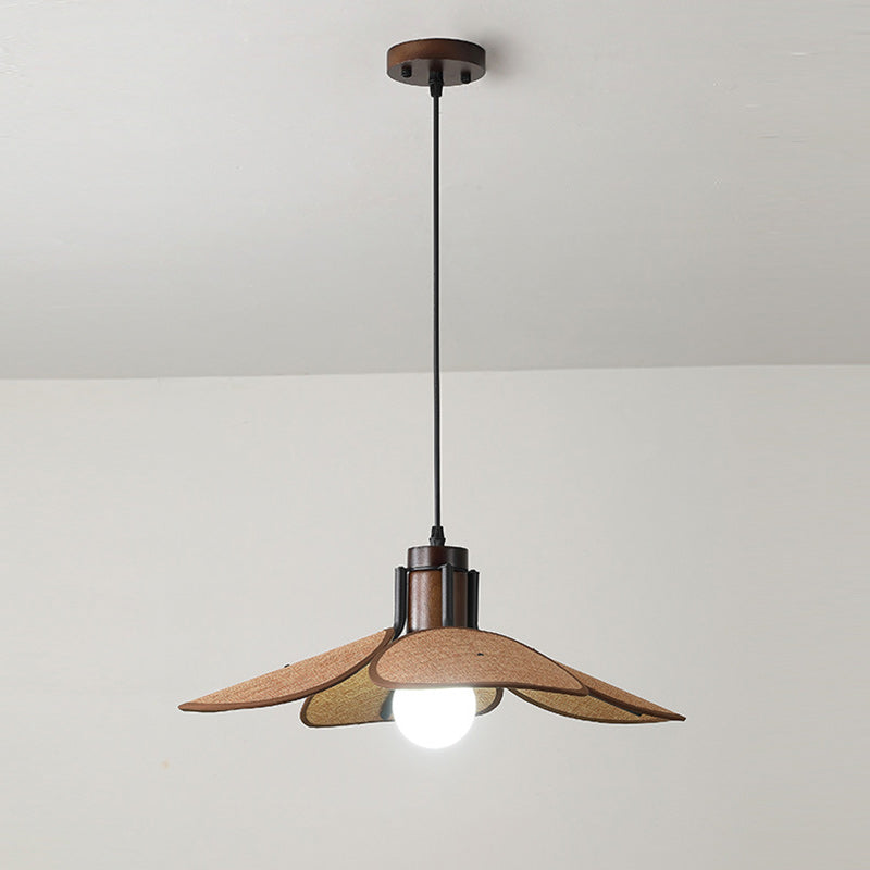 Traditional Vintage Rubber Wood & Fabric Round 1-Light Pendant Light For Dining Room, Living Room, Bedroom