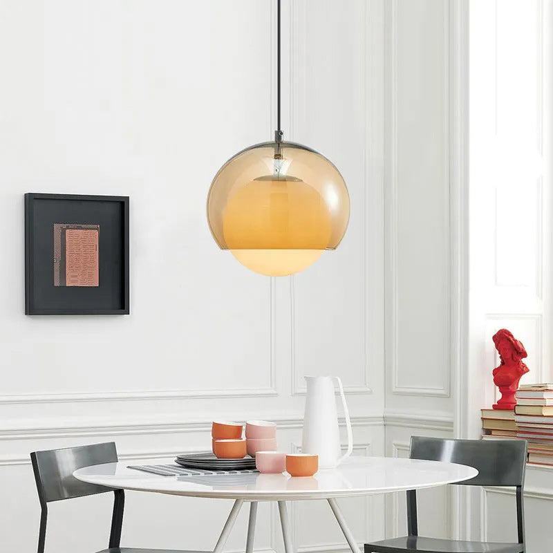 Contemporary Nordic Iron & Glass Round 1-light Pendant Light for Bedroom, Dining Room & Living Room