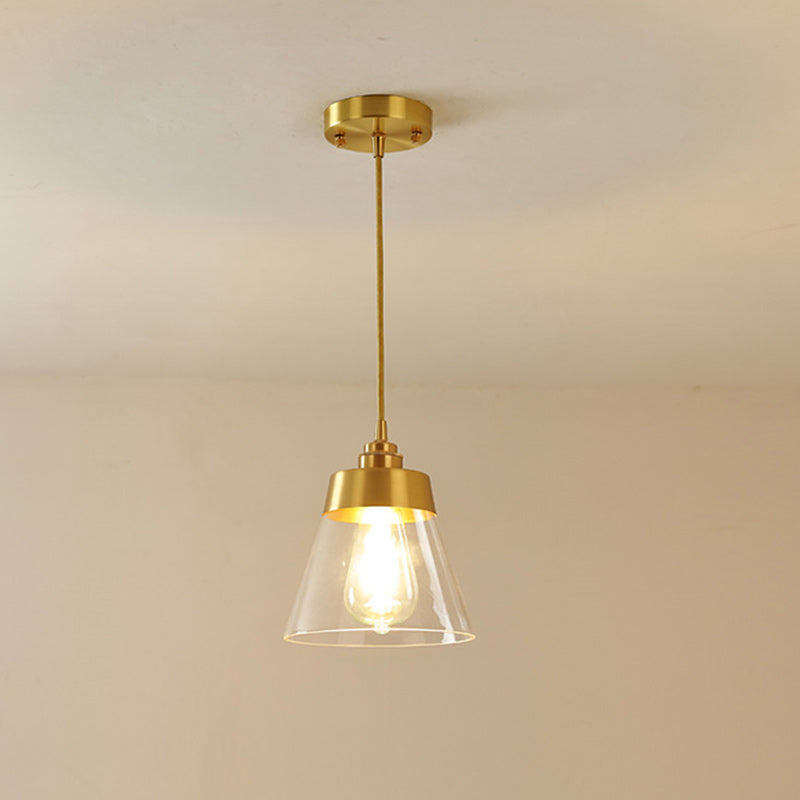 Contemporary Nordic Brass Glass Conical 1-Light Pendant Light For Bedroom, Living Room And Dining Room